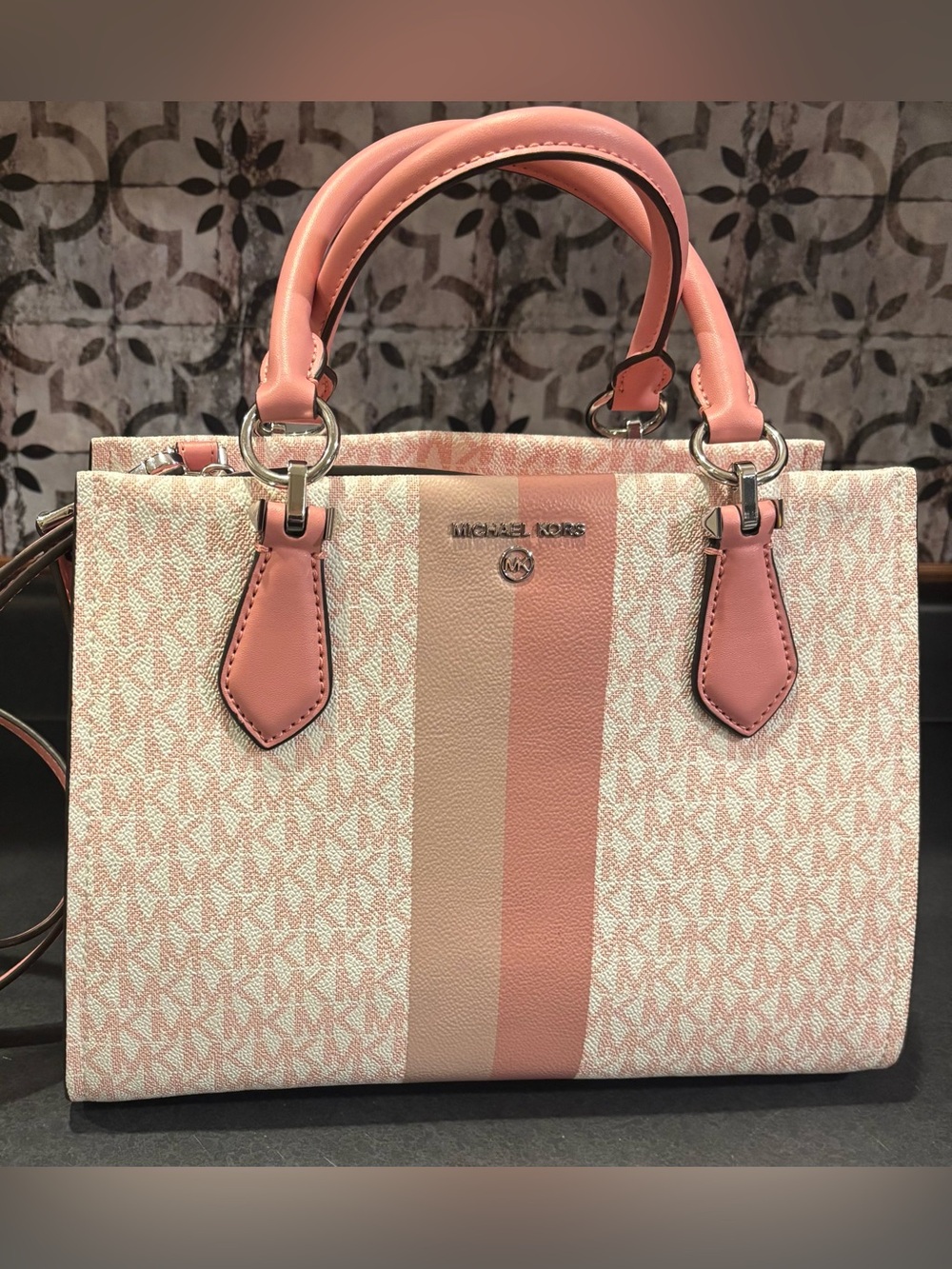 Michael Kors Pink and Cream Stripe Satchel